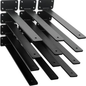 12 Pack - 14 inch Black Hidden L Shelf Bracket (1/5 Inch Thicked) Iron Floating Shelf Brackets Rustic Industrial Metal Brackets for Shelf Support