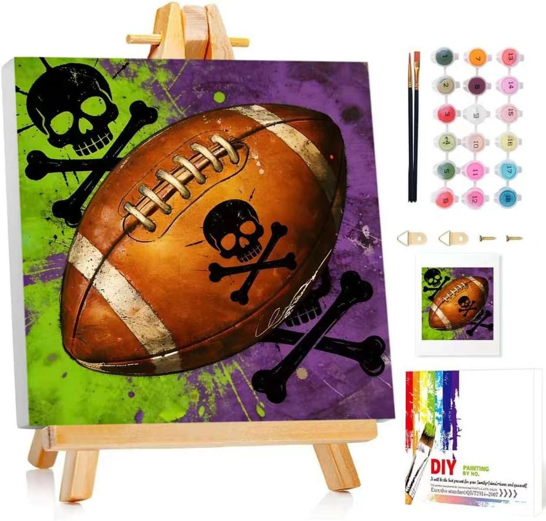 Mandun Football Paint by Numbers for Adult with Frame, Football Paint by Numbers Kit for Adults Beginners, DIY Acrylic Painting on Canvas for Home Wall Art Decor Gift 9.8x9.8Inch (with Wooden Easel), 8x12inch