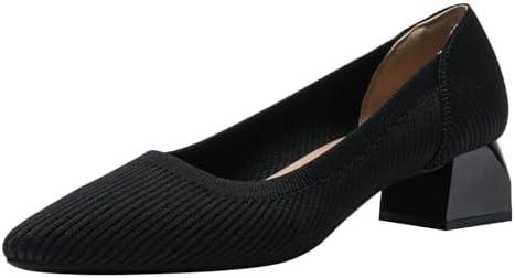 youngshow Women's Pumps Kitten Heels Pointed Toe Knit Slip On Comfortable Casual Formal Dress Shoes,Black , 8