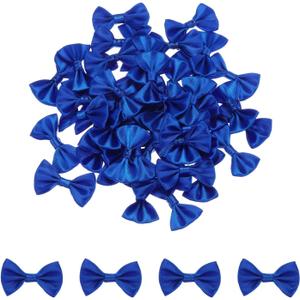 MECCANIXITY 50pcs Navy Blue Bow Ties 1.5" x 1" Mini Bowknot for Crafting Satin Bows Bulk for DIY Sewing Scrapbooking Wedding Gift Present Home Decoration