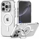 Nvollnoe for iPhone 16 Pro Case Compatible with MagSafe Military Grade Shockproof Heavy Duty Protective Adjustable Kickstand Matte Semi Clear Phone Cover for iPhone 16 Pro(Clear)