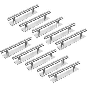10 Pack Self-Stick Push Pull Helper ABS Plastic Wardrobe Handle Instant Cabinet Drawer Furniture Handles (Silver)