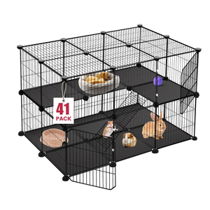 VISCOO 41 Panels Pet Playpen, 35.4" L x 23.6" W x 23.6" H Small Animal Playpen with 2 Doors, C&C Cage for Guinea Pigs,Rabbit,Bunny,Hedgehogs, Puppy Play Pen Indoor Outdoor, TwoStory Chicken Play Pen