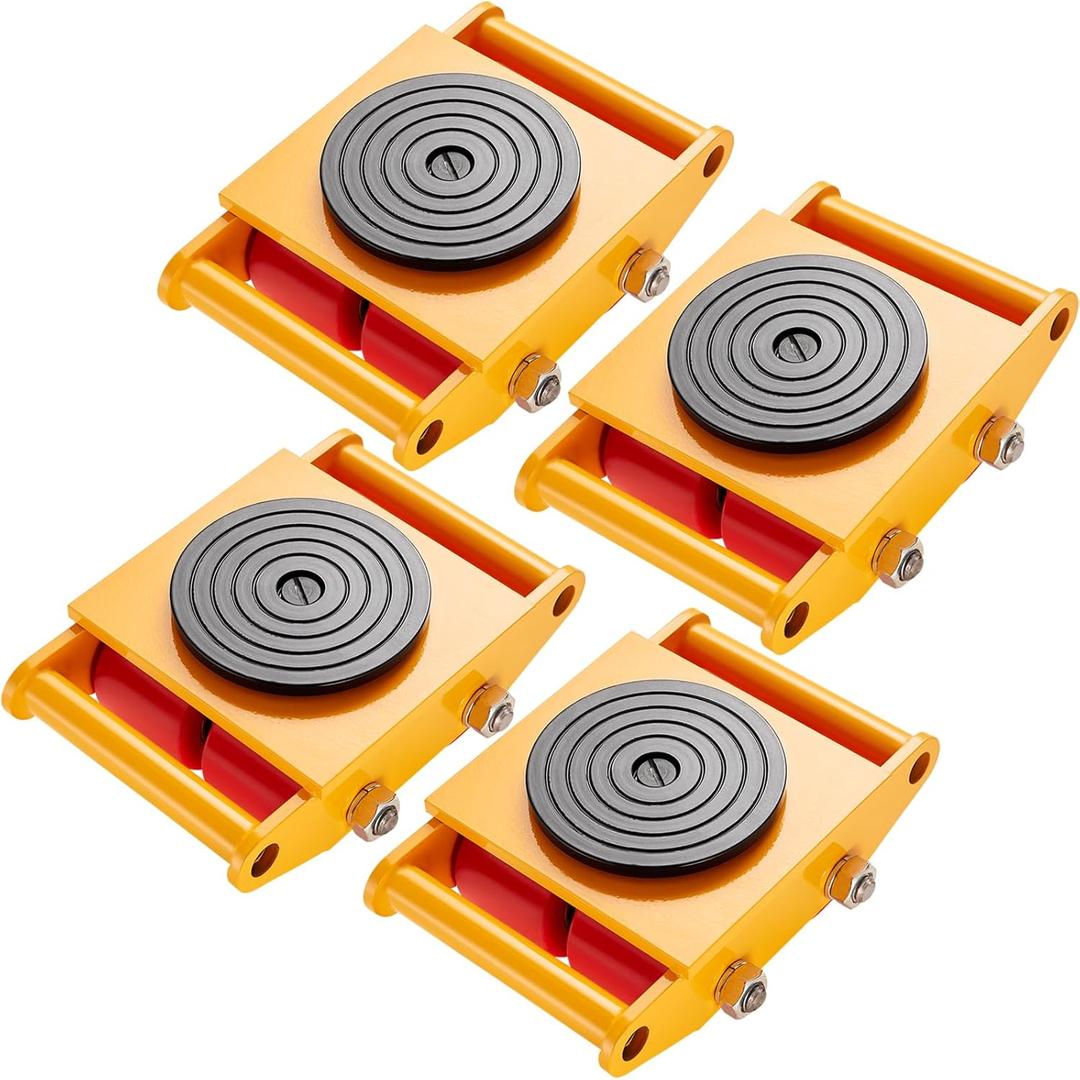 VEVOR 4PCS Machinery Skates Dollies, 17,637 lb Heavy Duty Equipment Moving Skates with 4 PU Wheels, 360 Rotation Non-Slip Cap, Low-Profile Industrial Mover Rollers for Factory, Warehouse, Workshop