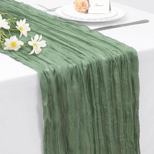 INVGEEXI 1 Pack Sage Green Cheesecloth Table Runner 35" x 120", Boho Rustic Farmhouse 10FT Gauze Table Runner for Wedding Baby Shower Birthday Party Holiday Decor