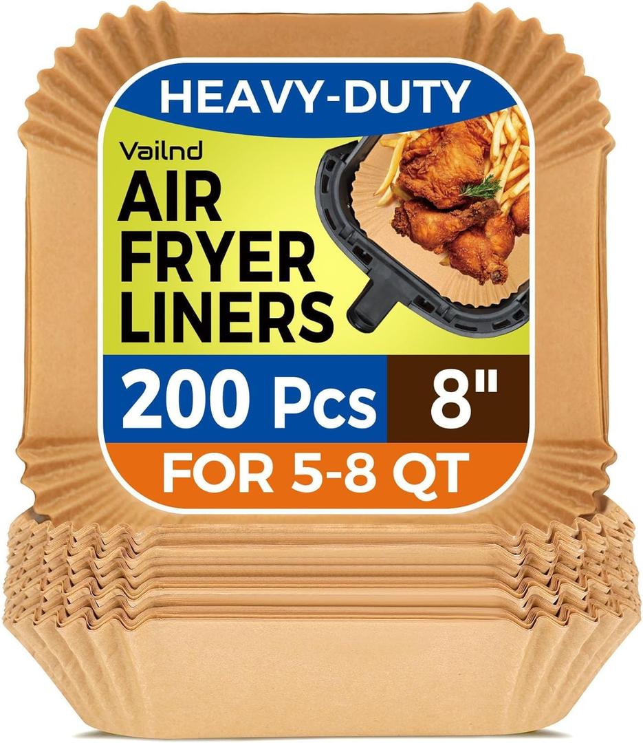 Air Fryer Paper Liners, 200pcs Air Fryer Liners Disposable, 8" Square Baking Liner for 5-8 qt Airfryer Basket, Non-stick and Oil Proof Parchment Paper for Oven, Pans & Baking Air Fryer Paper Liners, 200pcs Air Fryer Liners Disposable, 8" Square Baking Liner for 5-8 qt Airfryer Basket, Non-stick and Oil Proof Parchment Paper for Oven, Pans & Baking