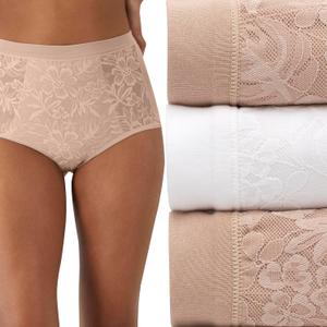 Bali Women's Breathe Underwear, High-Rise Briefs, Breathable Cotton Modal Lace Panties, 3-Pack (8, Almond/White/Almond)