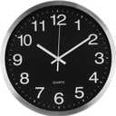 Wall Clock 12 Inch Metal Finish Silent Non Ticking Indoor Clock Round Battery Operated Stainless Steel Wall Clocks for Home, Office, Living Room (Black-Silver Brushed Finish, 12 Inch)