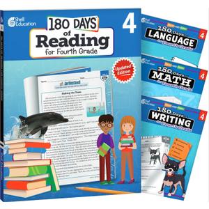 180 Days™: Literacy and Math Skills for 4th Grade Practice Workbook for Classroom and Home, Cool and Fun Practice Created by Teachers
