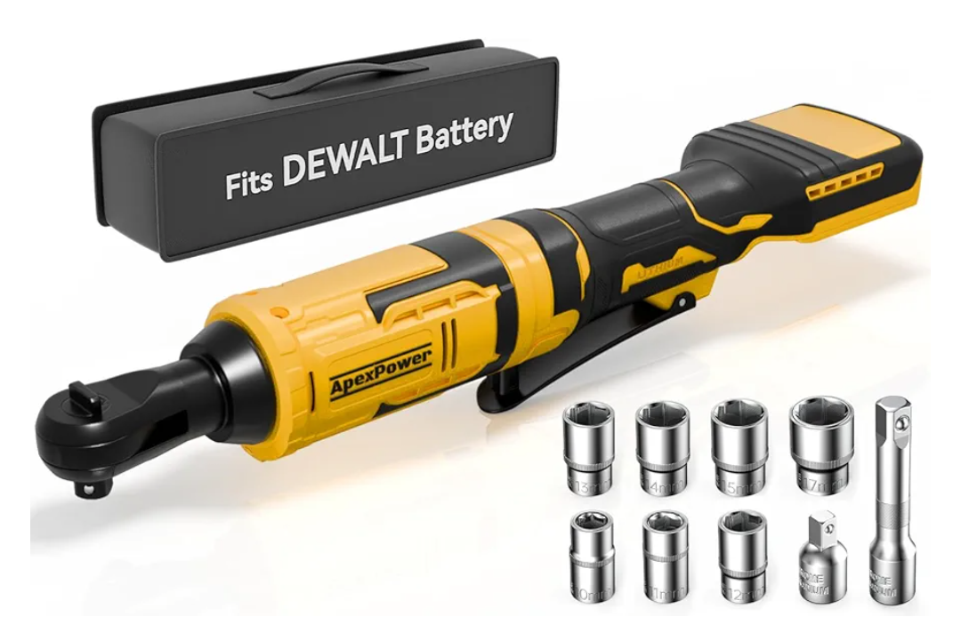 3/8 Inch Cordless Ratchet Wrench for DEWALT 20V Battery, 88Ft-Lbs, 0-400RPM, Electric Wrench Ratchet w/Variable Speed Trigger, Reinforced Head, R&F Switch, 7 Sockets,3/8" to 1/4" Adapter