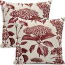 Floral Pillow Covers 18x18 Set of 2 Vintage Burgundy Red Hydrangea Herb Botanical Throw Pillow Cover Outdoor Decoration Boho Flower Pillowcase Farmhouse Decorative Cushion Case for Sofa Couch