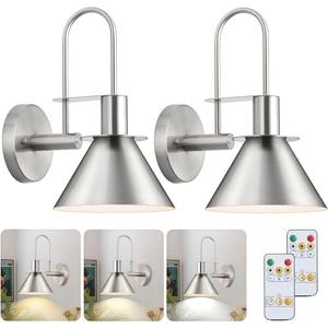 Novantl Brushed Nickel Battery Operated Wall Sconce, Wireless Battery Operated Wall Lights, Wall Sconces Set of Two Battery Operated, Remote Battery Wall Sconces for Gallery, Bedroom