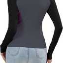 Abardsion Women's Long Sleeve Shirts Y2K Slim Fit Stretchy Slightly Crop Tops (Gray, S)