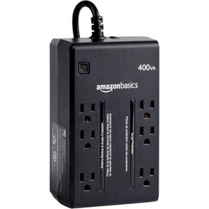 Amazon Basics UPS Battery Backup & Surge Protector, 400VA/255W, 6 Outlets, Uninterruptible Power Supply, Small Compact Size, Black