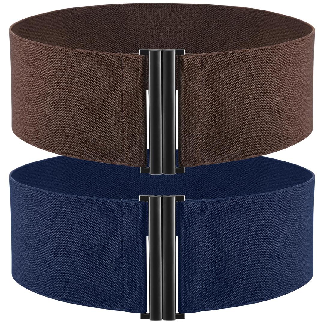 TOURZOO Elastic Belt for Women Wide Waist Corset Belt Cinch Belt Vintage Stretchy Waistband for Dresses,Coffee+Blue,XX-Large