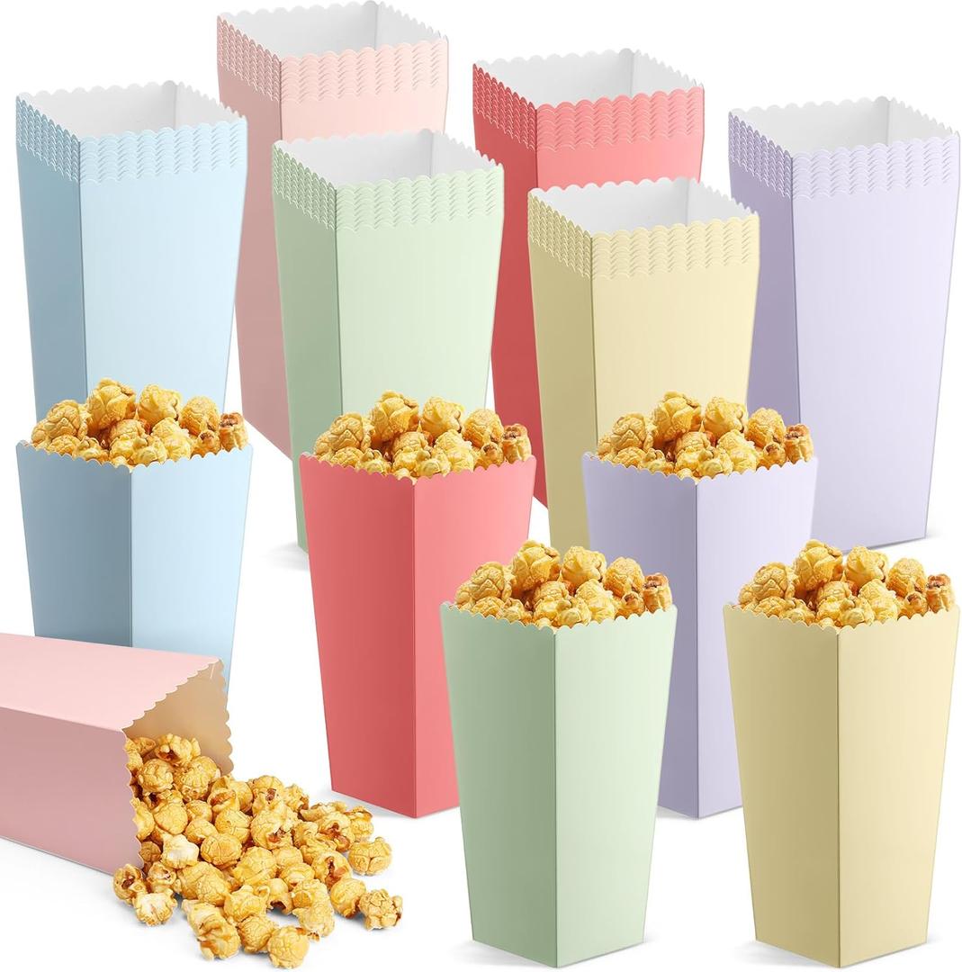 Jingmore 60 Pcs Large Pastel Popcorn Boxes Easter 7.8 Inches Tall Popcorn Container Assorted Color Snack Candy Buckets Holders for Wedding Movie Night Birthday Party Decorations