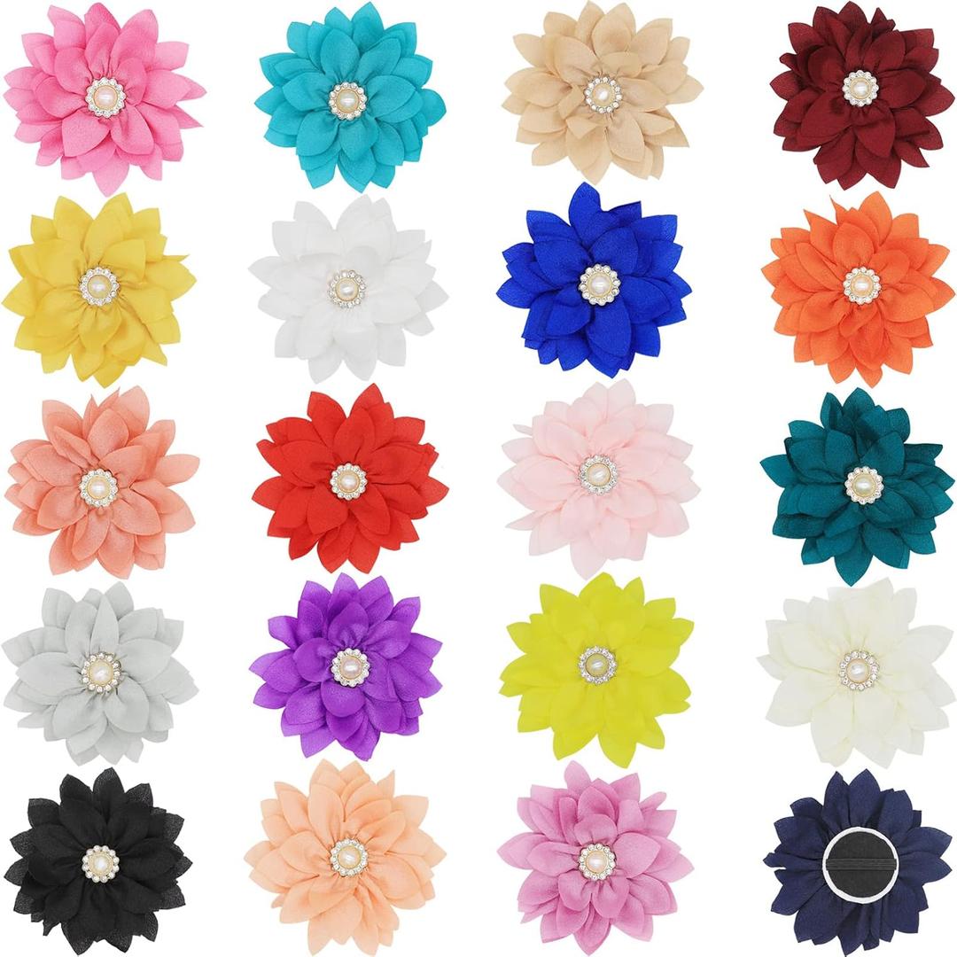 Collar Flowers with Pearl, 20 Pcs Dog Collar Bow Ties Multi-Color Dog Charms Flower for Cat Puppy Grooming Accessories(Small)