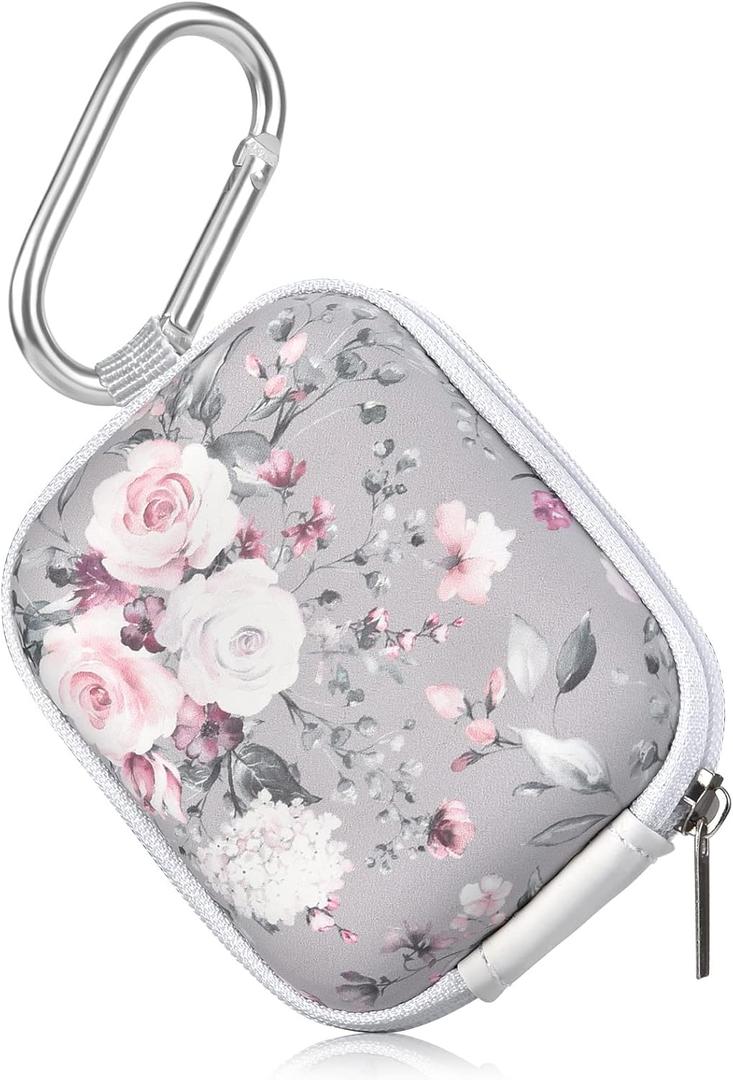  Earbud Case, AirPods Pro 2nd /3/2/1 Generation Case Portable Carrying Case Small Storage Bag, Earphone Accessories Organizer Hard EVA Shockproof Cover with Carabiner Clip,
Grey Pink Rose