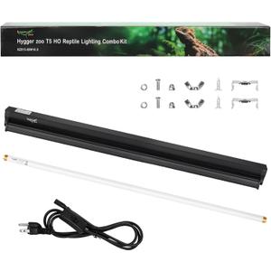 T5 UVB Reptile Light Fixture HO UVB Bulb Lighting Combo Kit, 10.0 UVB Light for Reptiles Terrarium Hood with 39W Reptile Light Bar UVA UVB Desert Lamp for Bearded Dragon Turtle Tank, 34Inch