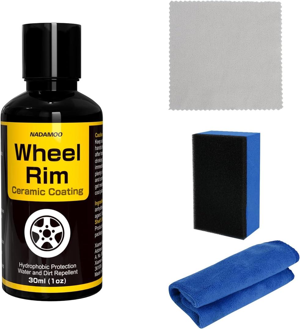 NADAMOO Wheel Rim Ceramic Coating Kit 30ml, High-Heat Resistant Hydrophobic Protection, Gloss Finish, Self-Cleaning, Repels Brake Dust & Dirt, Ceramic Protection for Alloy Rims