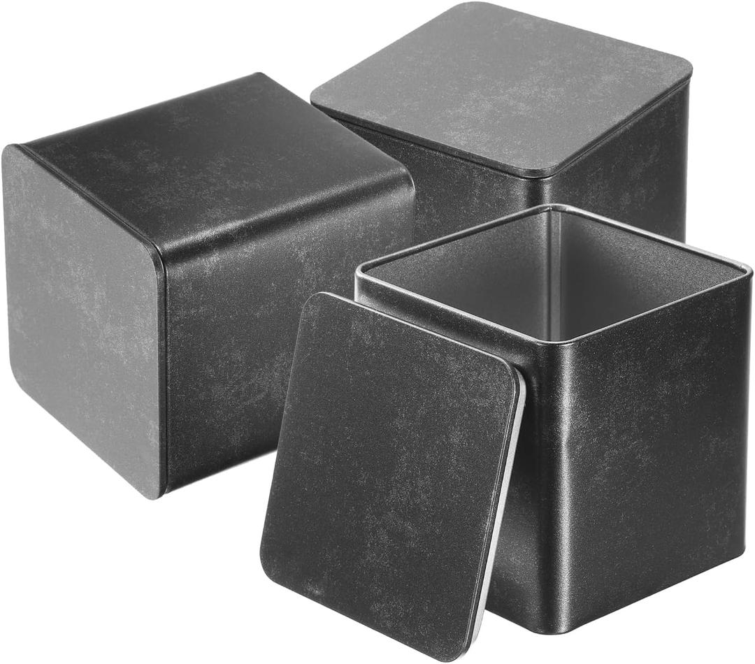 uxcell 3pcs Square Tin Can, 90mm Metal Empty Storage Container Organizer Candle Jar with Lid for Treats Gifts Favors Loose Tea Coffee Crafts Cookies, Gray
