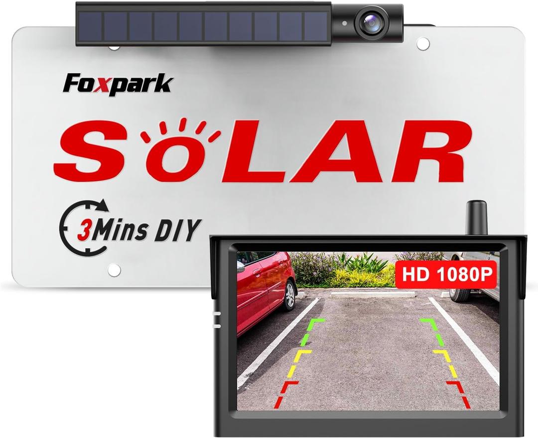 Solar Wireless Backup Camera: 3Mins DIY Installation, 1080P Battery Powered Car Back Up Camera System, Support 2 Channels Hitch Reverse Camera for SUV/Van/Truck/Trailer