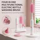Rechargeable Electric Bottle Brush with Stand - 360 Spin Silicone Cleaner for Baby Bottles, Breast Pumps & Small Household Containers (Pink)