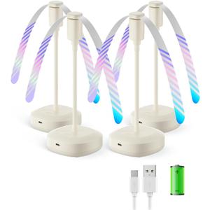 4 Pack Food Table Fan, 2000mAh USB Powered Rechargeable Food Fan, Portable Fan with Flexible Goose-Neck and Soft Blades for BBQ, Patio, Party (Beige)