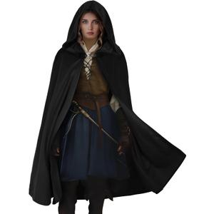 HOMELEX Renaissance Hooded Cloak Halloween Medieval Costume Cosplay Short Cape for Men and Women (Black)