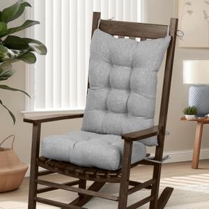 Rocking Chair Cushion, Non Slip Seat & Back Cushions with Ties, Comfort Durable High Resilience Silk and Sponge Particles Filling, Light Gray