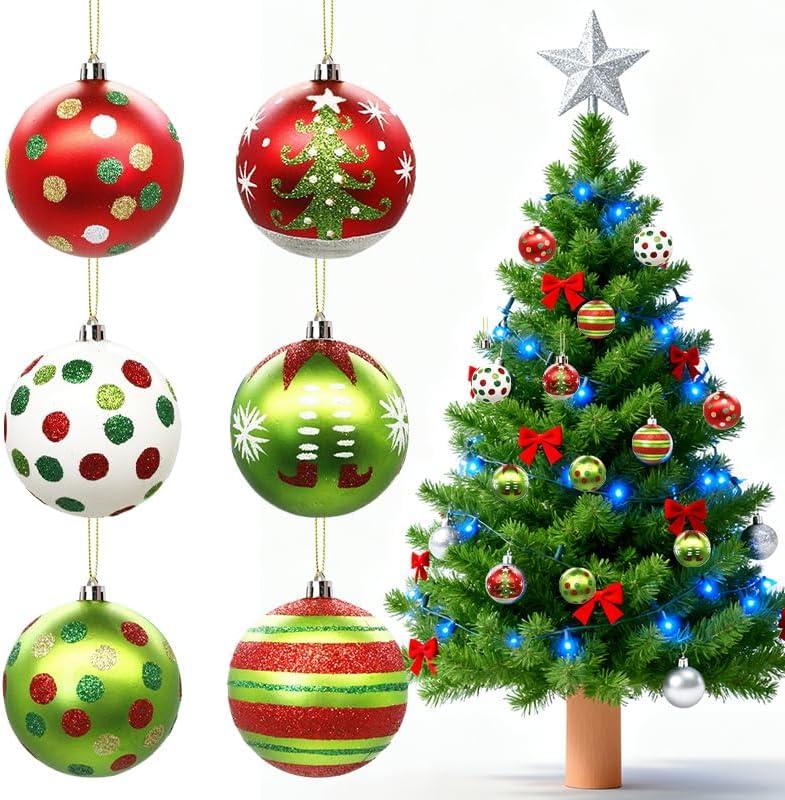 12Pcs Christmas Balls Tree Decorations, 2.4inch Plastic Shatterproof Glitter Hanging Ornaments for Christmas Tree Home Kitchen Office Indoor Xmas Tree Wall Window Fireplace Mantel Decor (Red Green Blue)