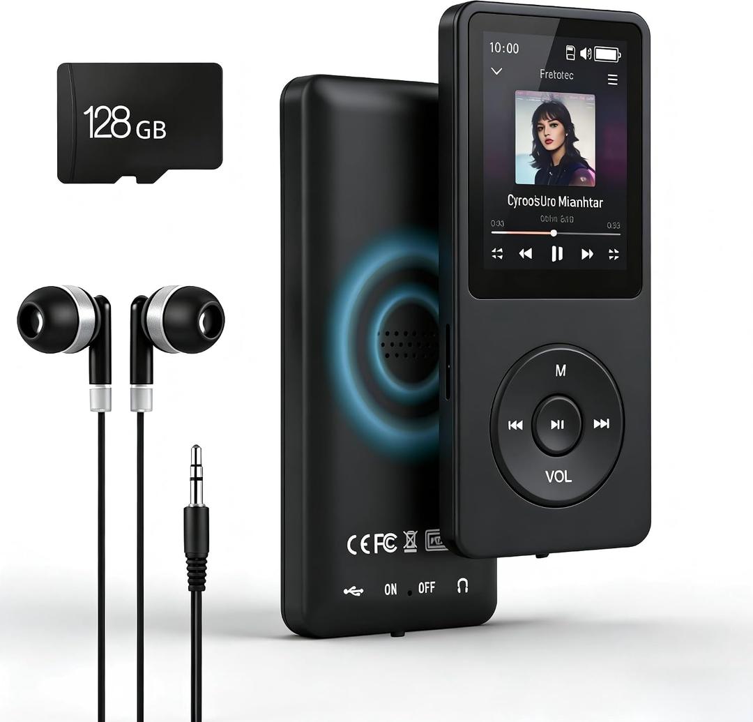 MP3 Player with Bluetooth 5.2 HiFi Sound, with Built-in Speaker/FM Radio/Voice Recorder/E-Book, Lossless Sound Multifunctional Mini Design Ideal for Sport Running (Earphones Included)