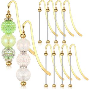 Dunzoom 8 Pcs Beadable Bookmarks DIY Metal Blank Bar Bookmark for Beads Modern Beaded Craft Jewelry Pendant Charm Gift for Book Lovers Student Teacher Office Supplies (Gold)