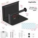 Matte Black Toilet Paper Holder with Shelf, SUS304 Stainless Steel Wall Mounted, Dual Installation Adhesive or Screw, Rustproof Modern Bathroom Tissue Roll Holder - 2 Pack