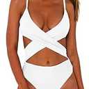 CHYRII Women's Sexy Criss Cross High Waisted Cut Out One Piece Monokini Swimsuit (Flamingo) S