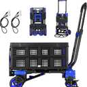 SEYVUM Folding Hand Truck with Basket, 2 in 1 Dolly Cart with 4 Wheels & Brakes, Retractable Handle Shopping Cart, Max Capacity 330 lbs, Include 2 Bungee Cords, for Moving, Luggage, Office