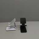 2 Pcs Cell Phone Stand, Adjustable Angle Height Phone Stand for Desk, Fully Foldable/Portable Phone Holder, Compatible for iPhone 16/15/14/13/12/Smartphones (Black+White)