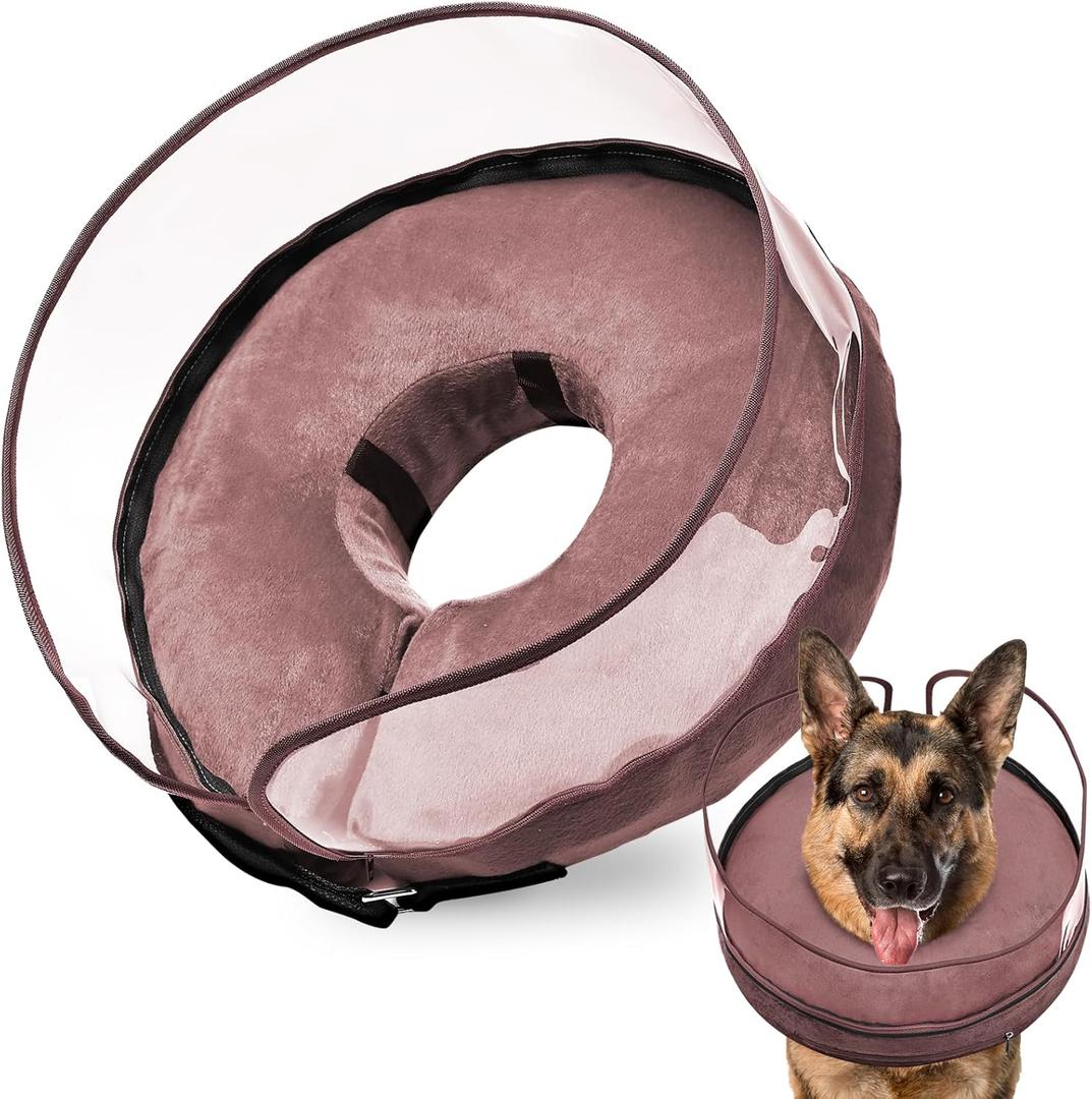 BARKLESS Dog Cone, Inflatable Dog Cone After Surgery for Large Breeds, Soft Surgery Collar with Enhanced Anti-Licking Guard Shield for Pets, Protective Donut Collar (L (Neck: 14"-18"), Coffee)