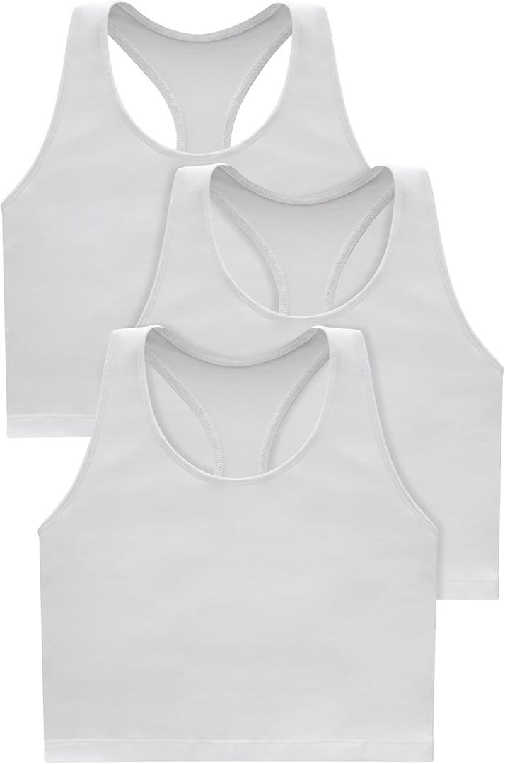 Hanes Light Workout, 3-Pack, Stretch-Cotton Cropped Yoga Tank Tops for Women with Built-in Bra (Large, White/White/White)