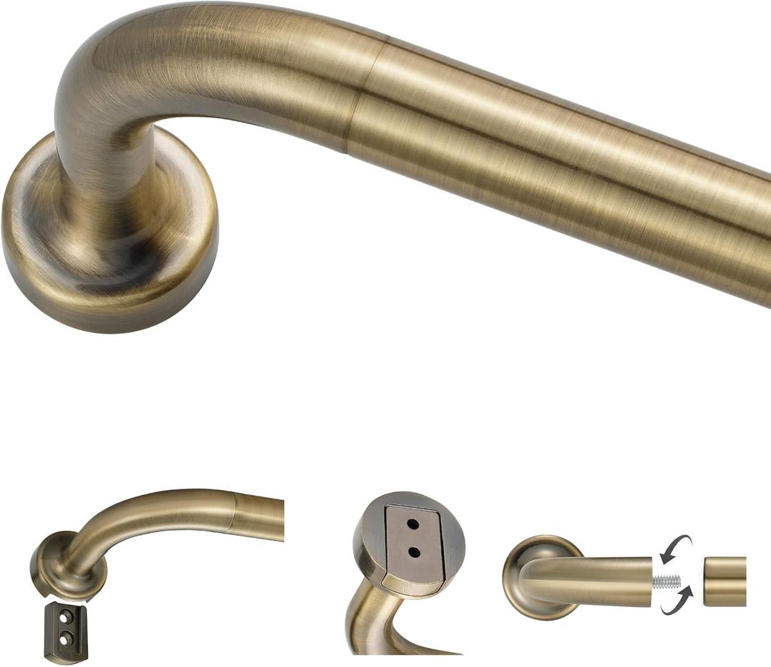 Antique Bronze Curtain Rods for Windows 48-88",1 Inch Disc Wrap Around Curtain Rod with Aluminum Finials and Brackets,No Screw Disassembly Adjustable Blackout Curved Room Darkening Curtain Rod (48-88", Antique Bronze)