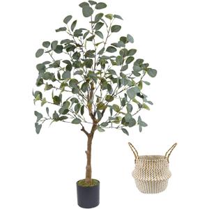 Artificial Eucalyptus Tree, 4ft Tall Green Silk Leaves Perfect Faux Plant with Basket, Mordern Fake Eucalyptus Trees for Indoor Outdoor Home Office Livingroom Floor Dcor