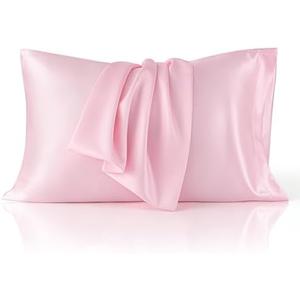 Bedsure Satin Pillowcase 2 Pack Similar to Silk Pillow Cases Standard Size, Pink Pillow Case Covers with Envelope Closure, Home Decor Valentine Gifts for Women Girls,20x26 Inches, Pack Of 2