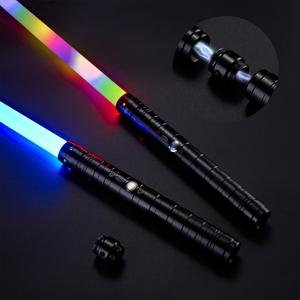 SANCO Metal Hilt Dueling Light Up Sabers - 2 Packs RGB 15 Colors Type-C Rechargeable Power Swords with 31 Light Effects & Motion-Sensing FX, Glowing Toys for Halloween Cosplay, Gifts for Kids & Adults