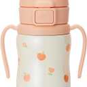 GROSMIMI Insulated 316 Stainless Steel Spill Proof Straw Cup, Water bottle with Flip Top for Toddlers, BPA Free (Peach Flower, 6oz)