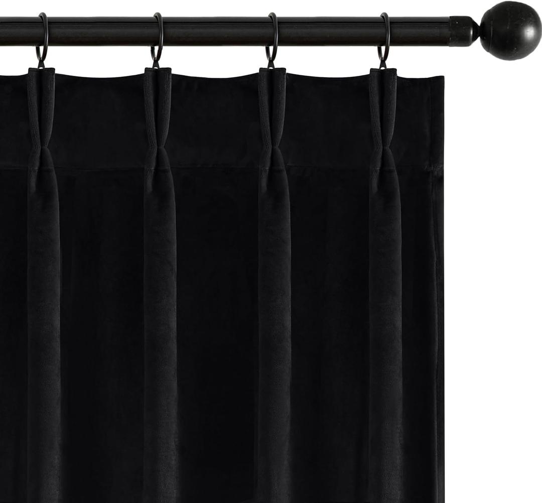MIULEE Pinch Pleated Black Velvet Blackout Curtains 90 inches Long, Thermal Insulated Pinch Pleat Drapes with Hooks, Luxury Halloween Window Panels for Bedroom Living Room, 2 Panels