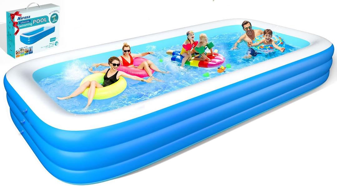 Extra Large Inflatable Pool for Adults, 140" X 70" X 22" Oversized Thickened Family Blow up Swimming Pool with Repair Patch, Above Ground Full Sized Inflatable Pool Outdoor Garden Backyard Water Party