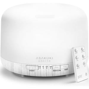 ASAKUKI Essential Oil Diffuser for Home, 500ML Aromatherapy Diffuser Humidifier with Remote Control, 7 Color LED Lights, Quiet Cool Mist Diffuser for Bedroom, Office, Gift for Mom (White)