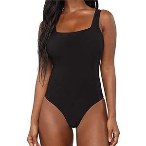 BelleLovin Women's Scoop Neck Bodysuits Sleeveless Tank Top Jumpsuits (Scoop Neck Black, Medium)
