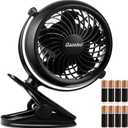 Gazeled Clip on Fan Battery Operated, 360 Rotation, with 8 Free AA Batteries, Quiet USB or Battery Operated Fan, 5'' Portable Battery Powered Clip on Fans for Camping, Stroller, Bedroom, Outdoor (Black)