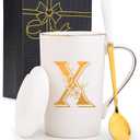 Letter X Personalized Initial Mugs with Flower, Letter X Personalized Coffee Mug, Customized Cool Letters Mugs for Women, Bridal Shower Gifts, Women's Initials Gifts Mug 14 OZ Matte White